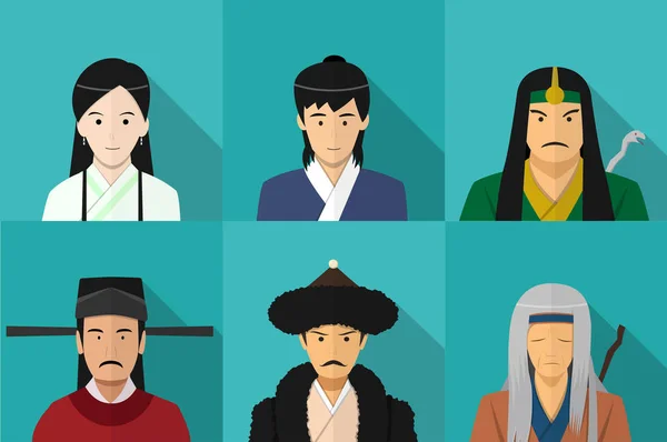 Avatar Chinese People Flat Style Vector Art Design — Stock Vector