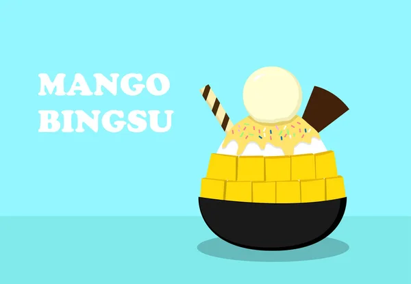 Dessert Coréen Mangue Bingsu Sur Bleu Design Art Vectoriel — Image vectorielle