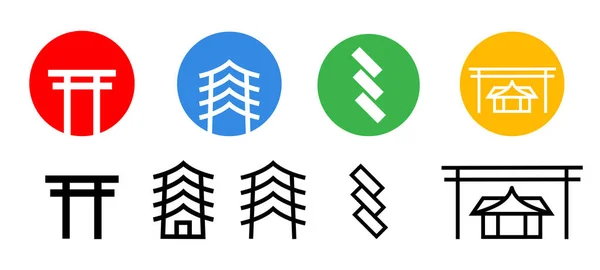 Set Icone Del Santuario Giapponese Grafica Vettoriale — Vettoriale Stock