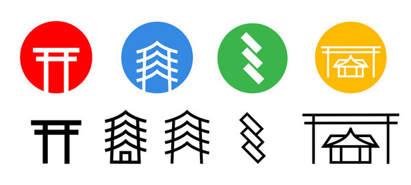 Set of Japanese shrine icon, vector art design