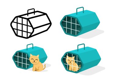 Kedi kafesi simgeleri düz stil, vektör sanat tasarım