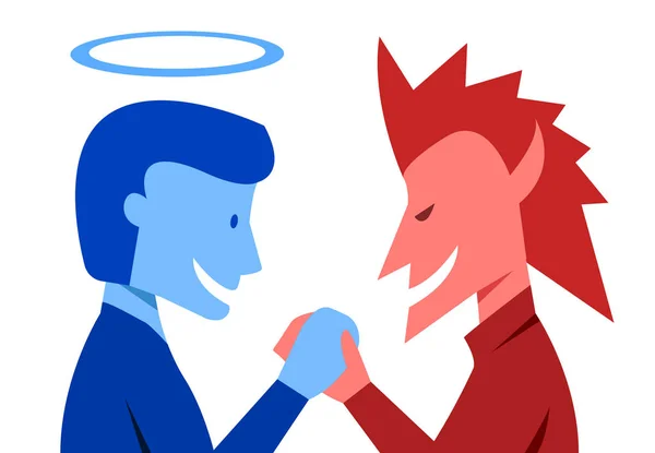 God and evil are shaking hands together, vector — Stock Vector