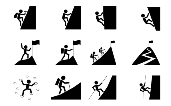 Conjunto de Hiking y escalada icono, vector de arte — Archivo Imágenes Vectoriales