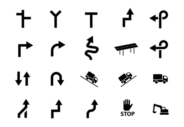 在白色、矢量上隔离的一组交通标志 — 图库矢量图片