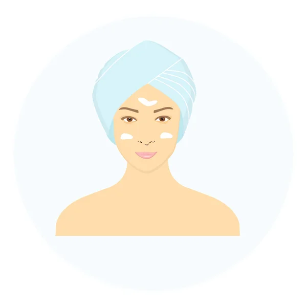 Ilustración Vectorial Hermosa Mujer Con Máscara Facial Rodajas Pepino Cara — Archivo Imágenes Vectoriales