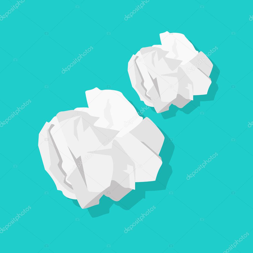 Crumpled paper ball vector illustration isolated on blue background