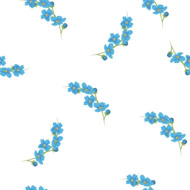 Çiçeği çiçek desenli, arka planda çiçeklenme botanik motifleri rastgele dağılmış. Sorunsuz vektör doku. Moda parmak izi. Elinde çizilmiş stil açık mavi ile yazdırma