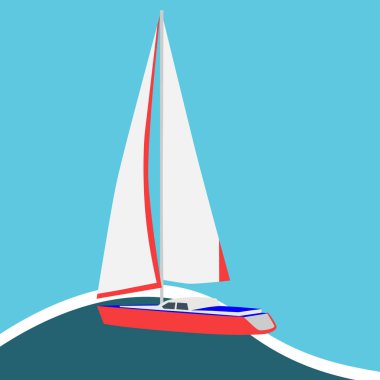 Vektör çizim yelken tekne kartı. Lüks gemi