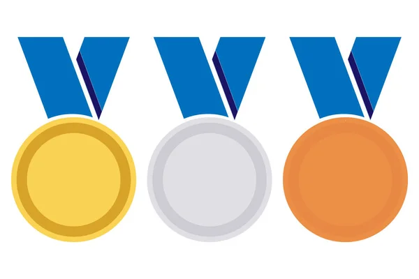 Icône Médaille Argent Bronze Ensemble Médailles Ensemble Vectoriel Médaille Isolée — Image vectorielle