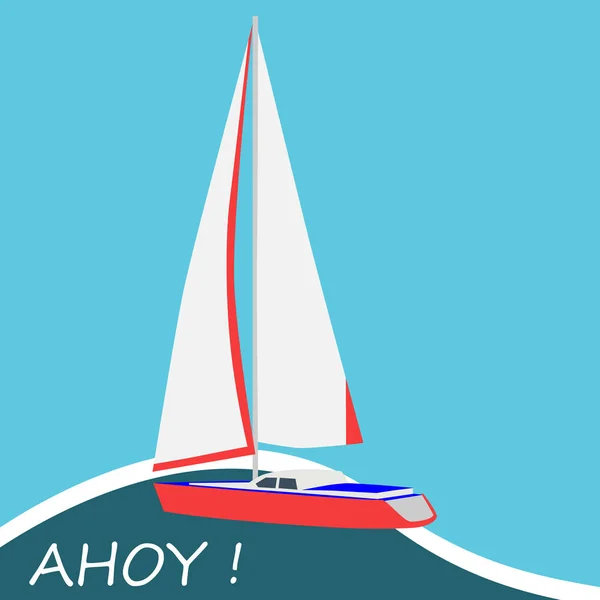 Vector Illustration Sail Boat Card Ship Luxury — Stock Vector