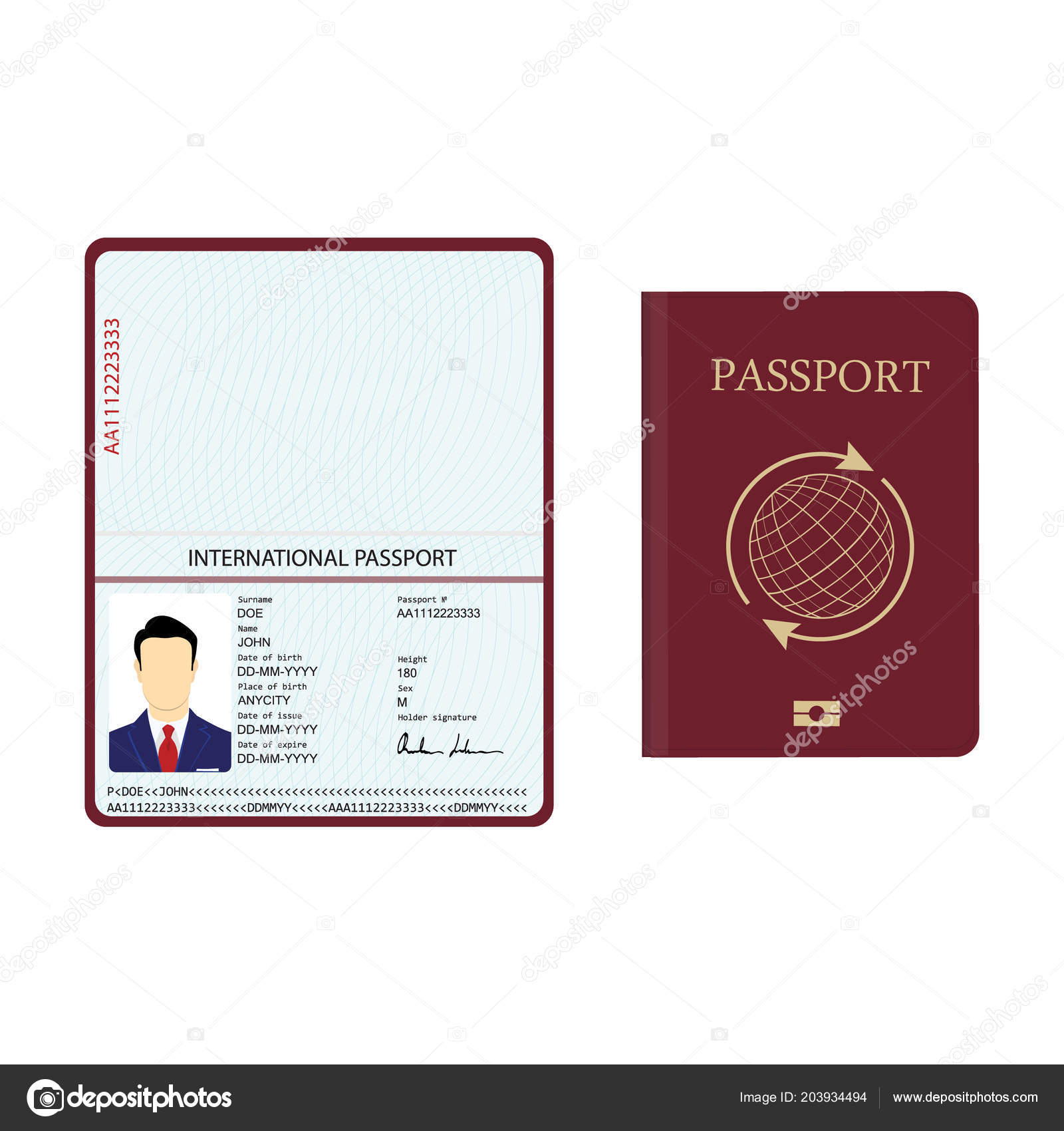 raster illustration passport biometric data identification document identification template