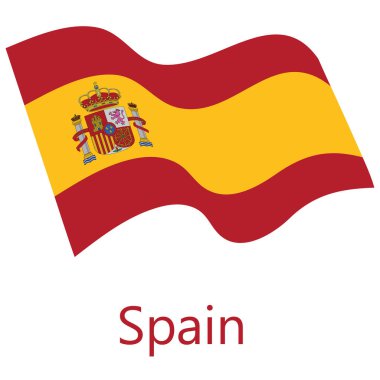 Raster illüstrasyon İspanya simgesi bayrağı sallayarak. Beyaz arka plan üzerinde izole İspanya bayrak düğmesini