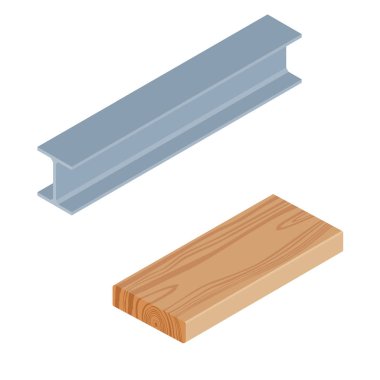 Raster illüstrasyon izometrik 3d rasped ahşap kereste plank inşaat veya floring oluşturmak için. İnşaat çelik kiriş mimari işler için. Ahşap tahta