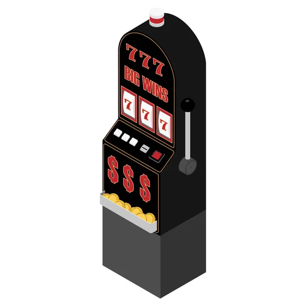 Isometric slot machine. Lucky seven. Winning on seven. Slot machine win