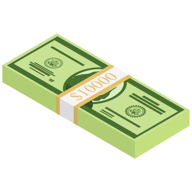 Raster paket banknotlar. Para izometrik çizimde yığını. Yüzlerce, binlerce dolar