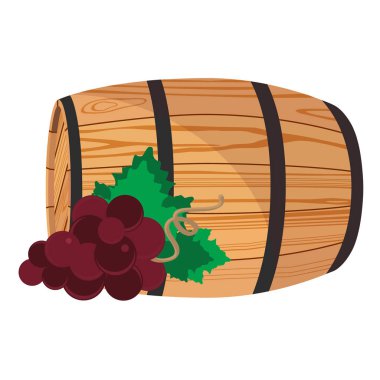 Raster illüstrasyon kırmızı üzüm beyaz izole şarap ile ahşap varil üzerinde