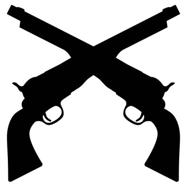 Raster resimde iki siyah siluet tabanca silah üzerinde beyaz izole geçti. Retro, eski silah