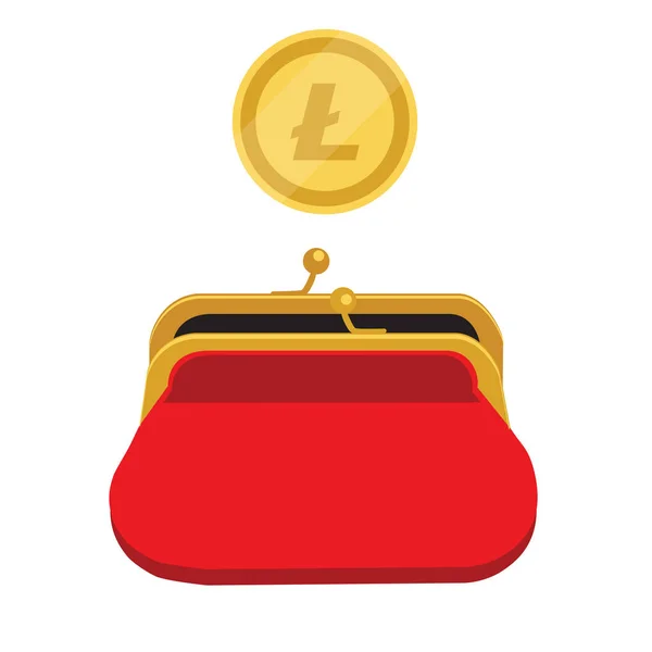 Litecoin Wallet Concept Goldene Litecoin Münze Rote Geldbörse — Stockfoto