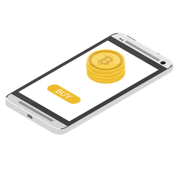 Smartphone Con Gráfico Bitcoin Pantalla Entre Pilas Bitcoins Concepto Comercio —  Fotos de Stock