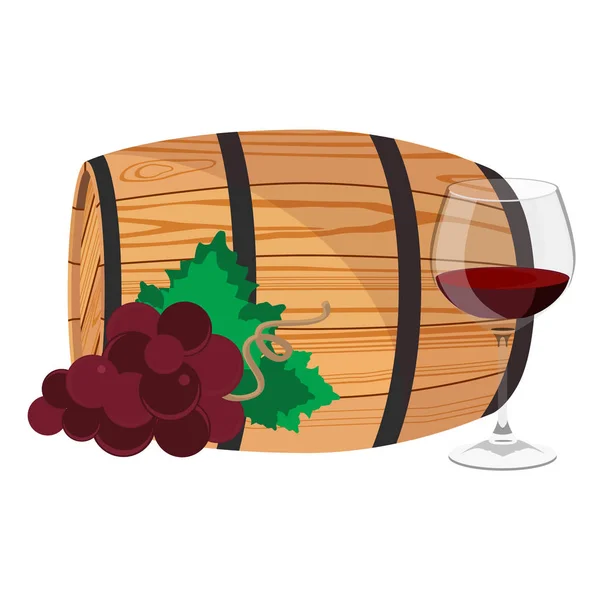 Raster Εικόνα Wineglass Κόκκινο Κρασί Κόκκινα Σταφύλια Ξύλινο Βαρέλι Κρασί — Φωτογραφία Αρχείου