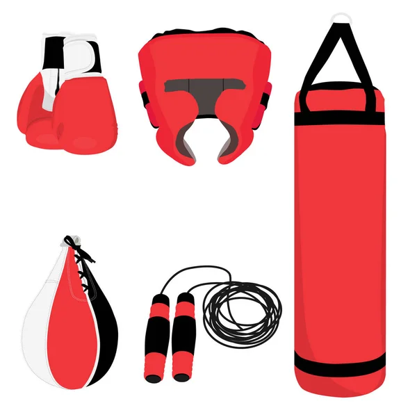 ジャンプ ロープ ボクシング グローブ バッグ ヘルメット サンドバッグ スポーツ機器 設定赤ボクシング ボクシング機器 — ストック写真
