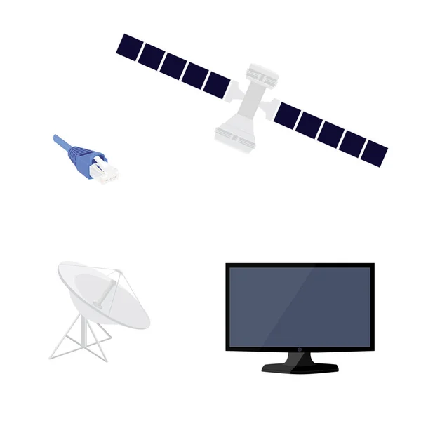 Raster Ilustracja Satelitarne Anteny Satelitarnej Nowe Nowoczesne Lcd Monitor Kabel — Zdjęcie stockowe