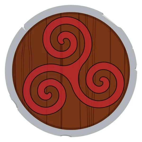 Ilustración Rasterizada Escudo Vikingo Madera Con Símbolo Triskelion Aislado Sobre — Foto de Stock