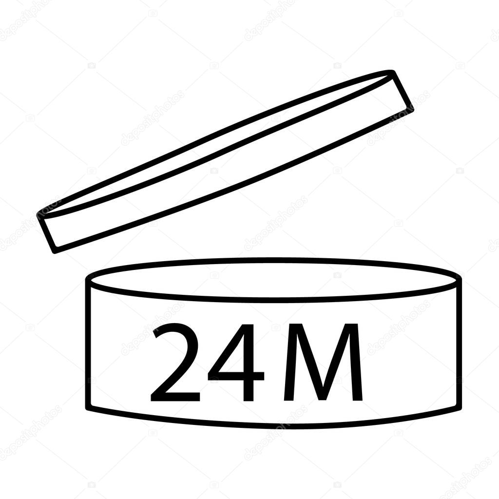 Raster illustration cosmetics symbol design. Period of validity after opening icon. Expiration date after product opening symbols. 24M