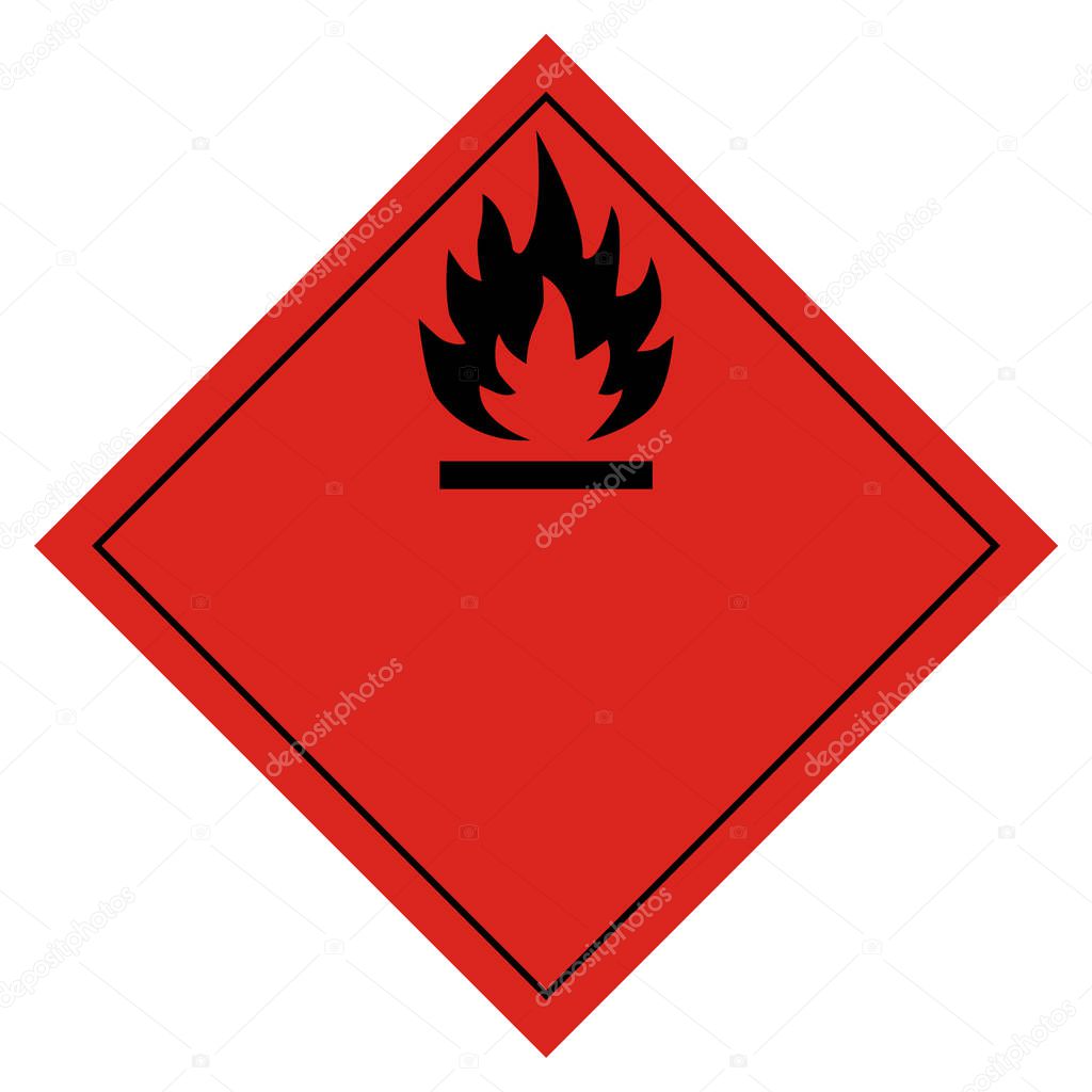 Raster illustration hazard pictogram- flammable transport sign isolated on white background. Dangerous goods transport