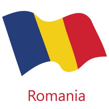 Raster resimde bayrak Romanya simgesi sallayarak. Beyaz arka plan üzerinde izole Romanya bayrak düğmesini