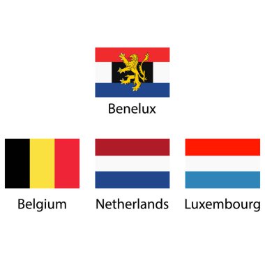 Benelux Birliği, Lüksemburg, Hollanda ve Belçika bayrakları