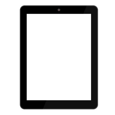 Beyaz arka plan üzerinde izole siyah tablet bilgisayar. Yukarı alay
