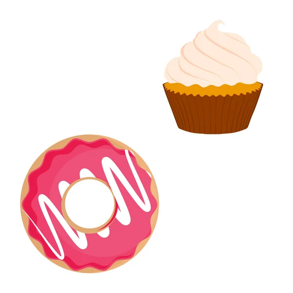 Raster Ilustração Doce Cupcake Donut Ícone Isolado Fundo Branco Padaria — Fotografia de Stock