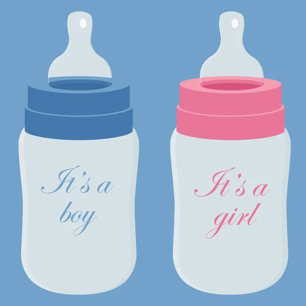 Raster Illustration Set Collection Blue Pink Feeding Bottle Milk Bottle — Stock Photo, Image