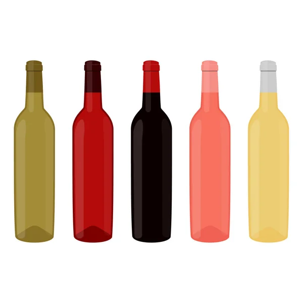 Set Ilustración Rasterizada Colección Botellas Vino Con Vino Tinto Blanco —  Fotos de Stock