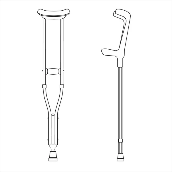 拐杖图标 光栅轮廓画细线拐杖和医用手杖修复断腿 — 图库照片