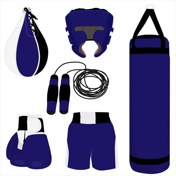 Set Boxe Blu Corda Salto Guanti Boxe Borsa Casco Sacco — Foto Stock