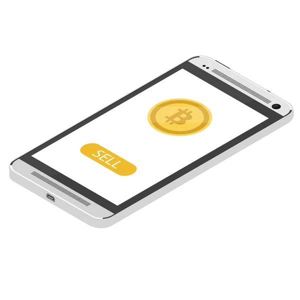 Smartphone Mit Bitcoin Diagramm Auf Dem Bildschirm Zwischen Stapeln Von — Stockfoto