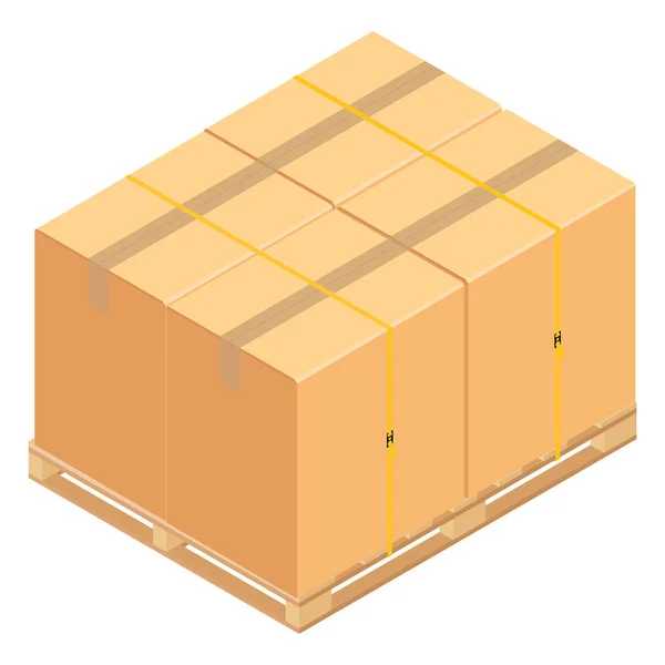 木製パレットのボックス 倉庫段ボール小包ボックス スタック木製パレット等尺性 ラスター図 — ストック写真