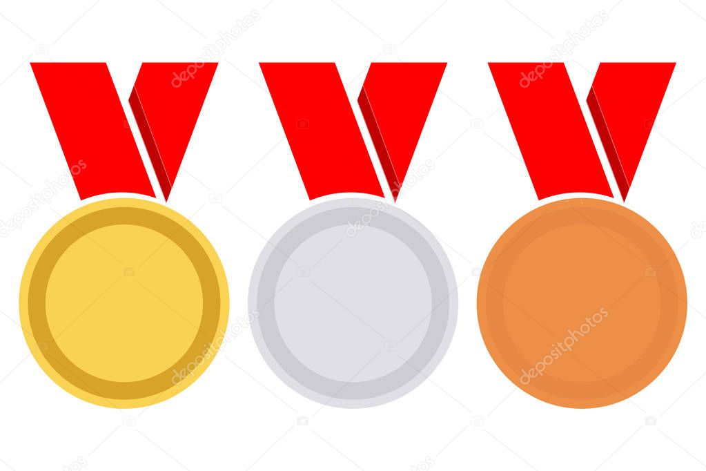 Gold, silver and bronze medal icon. Medal set. raster set. Medal isolated on white background
