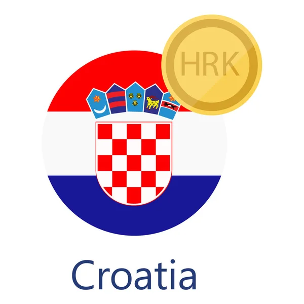 Ilustración Vectorial Bandera Redonda Croata Símbolos Moneda Hrk Kuna Croata — Vector de stock