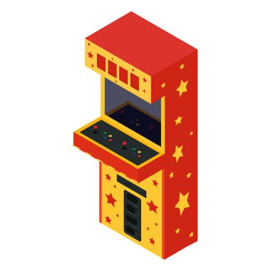 Vektör izometrik retro Atari oyun makinesi. Oyun makinesi simgesi