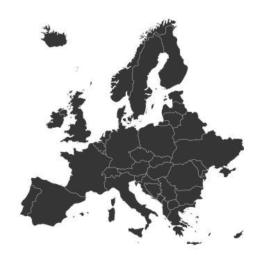 Vektör çizim Europe harita izole üzerinde beyaz arka plan. Avrupa kıta harita simgesi.