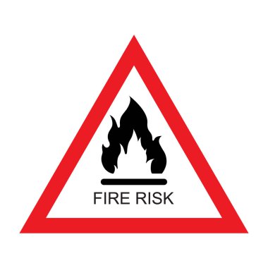 Vector illustration red and white Fire risk sign icon isolated on white background. Triangle sign. Danger or warning sign clipart