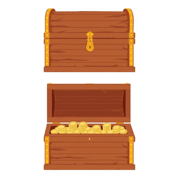 Conjunto Vectorial Iconos Con Dibujos Animados Cerrados Abiertos Cofres Piratas — Vector de stock