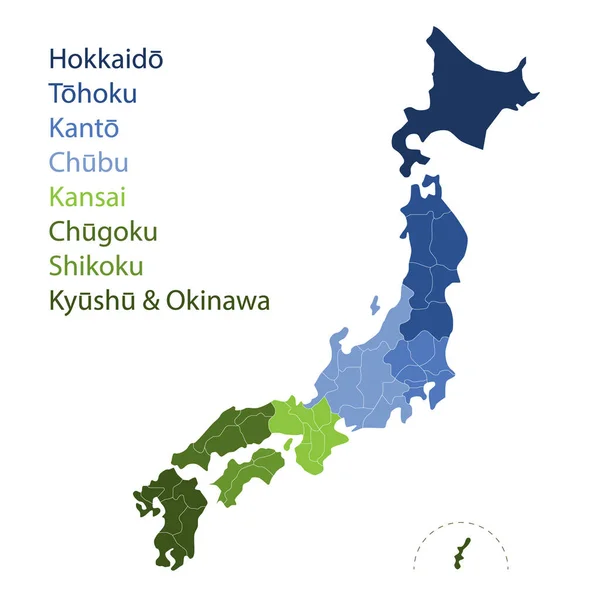 Vektorové Ilustrace Mapa Prefektur Japonska — Stockový vektor