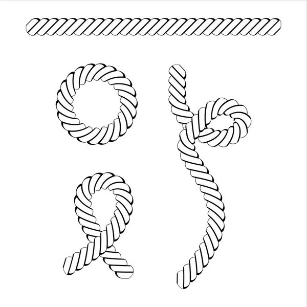 Illustration Vectorielle Brosse Vectorielle Nautique Corde Noire Blanche Modèle Cordes — Image vectorielle