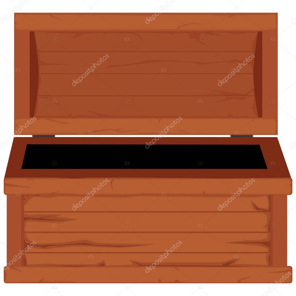 Vector  icon with cartoon opened brown wooden pirate chest on white background