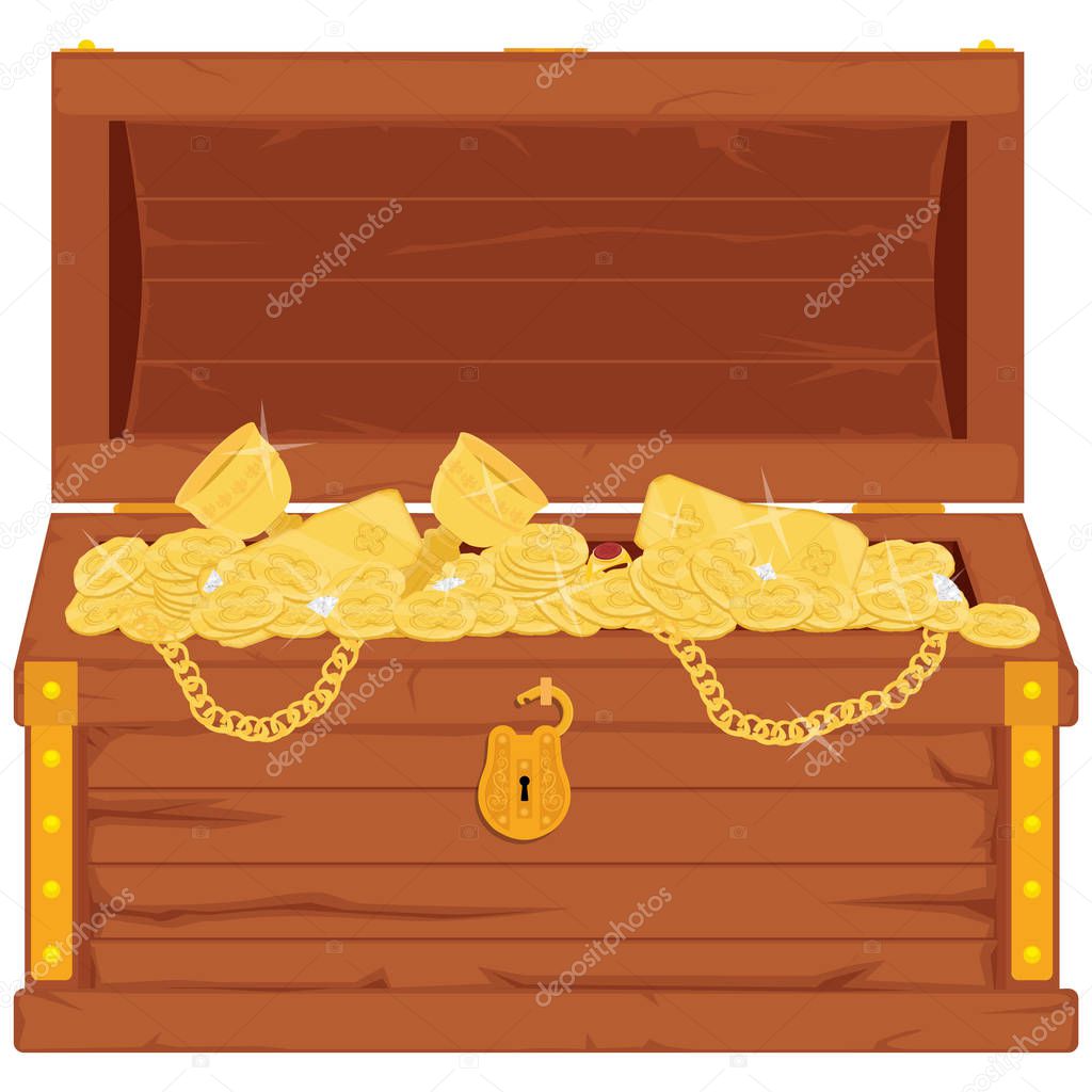 Vector pirate treasure chest full of gold an jewelry