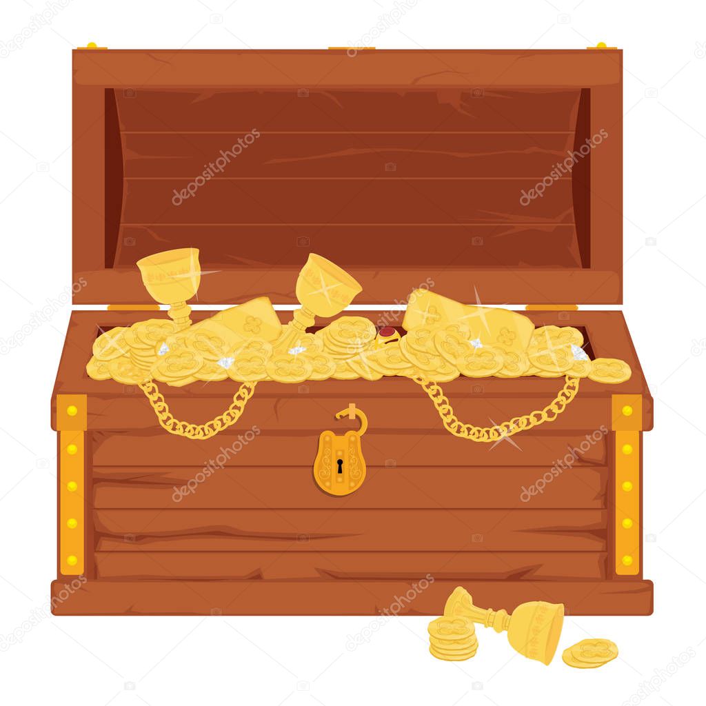 Vector pirate treasure chest full of gold an jewelry